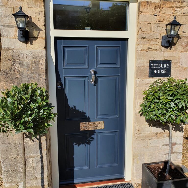 Dark blue six panel door